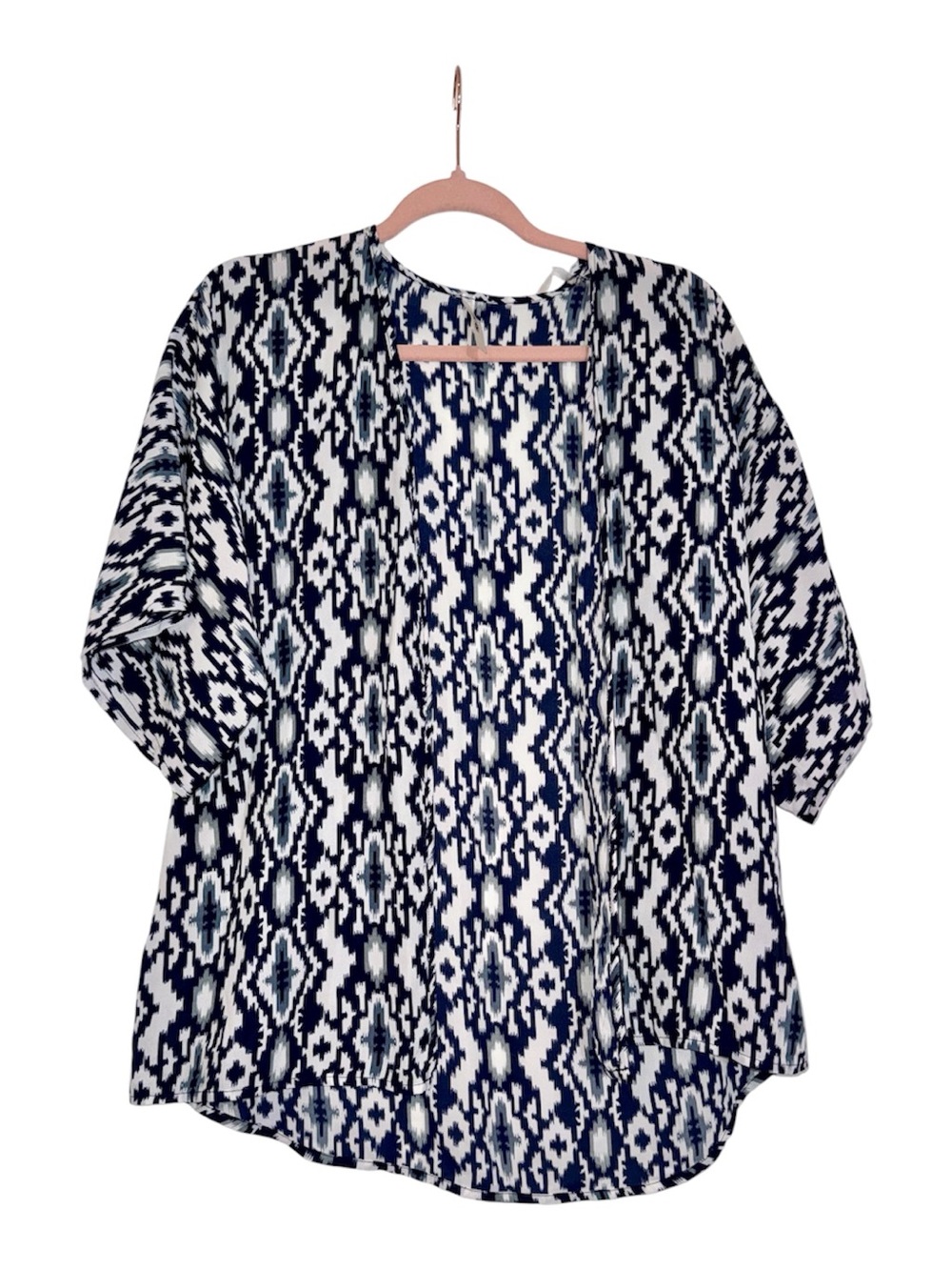 Rachel Kate Brand, Navy & White Geometric Aztec Print, Lightweight Kimono, SMALL